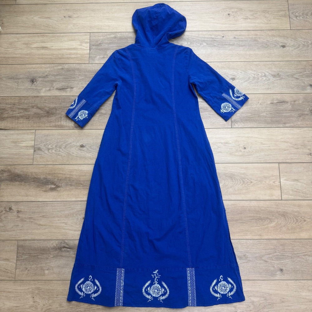Soft Surroundings Blue Embroidered Hooded Beach Maxi Dress Small Linen Blend - Picture 7 of 14